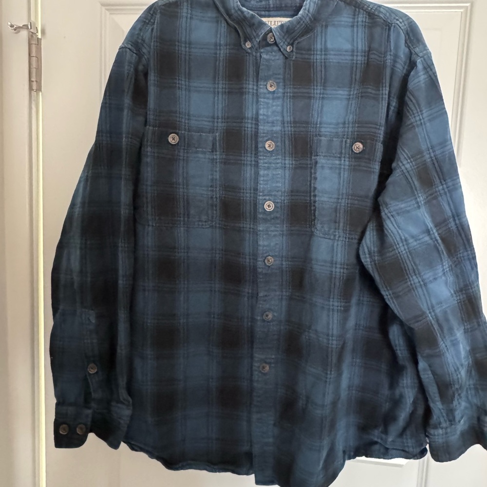 Blue and Black Plaid Flannel Shirt